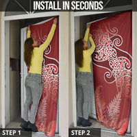 Aotearoa Maori Koru Curves Door Cover Silver Ferns - Crimson Red LT7 - Polynesian Pride
