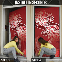 Aotearoa Maori Koru Curves Door Cover Silver Ferns - Crimson Red LT7 - Polynesian Pride