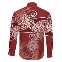 Aotearoa Maori Koru Curves Family Matching Mermaid Dress and Hawaiian Shirt Silver Ferns - Crimson Red
