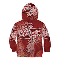 Aotearoa Maori Koru Curves Kid Hoodie Silver Ferns - Crimson Red LT7 - Polynesian Pride