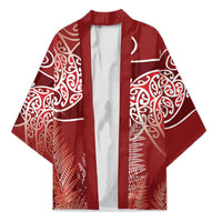 Aotearoa Maori Koru Curves Kimono Silver Ferns - Crimson Red