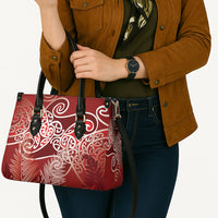 Aotearoa Maori Koru Curves Leather Bag Silver Ferns - Crimson Red