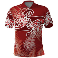 Aotearoa Maori Koru Curves Polo Shirt Silver Ferns - Crimson Red
