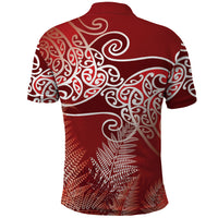 Aotearoa Maori Koru Curves Polo Shirt Silver Ferns - Crimson Red