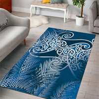 Aotearoa Maori Koru Curves Area Rug Silver Ferns - Navy Blue