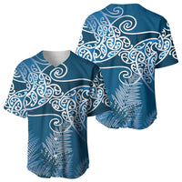 Aotearoa Maori Koru Curves Baseball Jersey Silver Ferns - Navy Blue