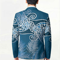 Aotearoa Maori Koru Curves Blazer Silver Ferns - Navy Blue