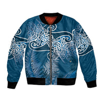Aotearoa Maori Koru Curves Bomber Jacket Silver Ferns - Navy Blue