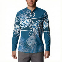 Aotearoa Maori Koru Curves Button Sweatshirt Silver Ferns - Navy Blue