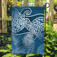 Aotearoa Maori Koru Curves Garden Flag Silver Ferns - Navy Blue