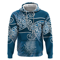 Aotearoa Maori Koru Curves Hoodie Silver Ferns - Navy Blue