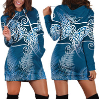 Aotearoa Maori Koru Curves Hoodie Dress Silver Ferns - Navy Blue