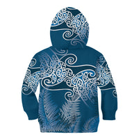 Aotearoa Maori Koru Curves Kid Hoodie Silver Ferns - Navy Blue LT7 - Polynesian Pride