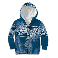 Aotearoa Maori Koru Curves Kid Hoodie Silver Ferns - Navy Blue LT7 Zip Hoodie Navy Blue - Polynesian Pride