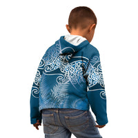 Aotearoa Maori Koru Curves Kid Hoodie Silver Ferns - Navy Blue LT7 - Polynesian Pride