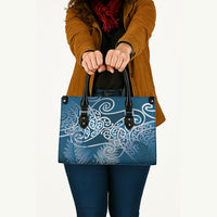 Aotearoa Maori Koru Curves Leather Bag Silver Ferns - Navy Blue