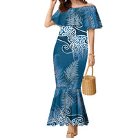 Aotearoa Maori Koru Curves Mermaid Dress Silver Ferns - Navy Blue LT7 Women Navy Blue - Polynesian Pride