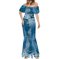 Aotearoa Maori Koru Curves Mermaid Dress Silver Ferns - Navy Blue LT7 - Polynesian Pride