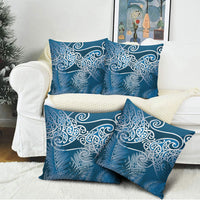 Aotearoa Maori Koru Curves Pillow Cover Silver Ferns - Navy Blue