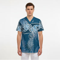 Aotearoa Maori Koru Curves Scrub Top Silver Ferns - Navy Blue