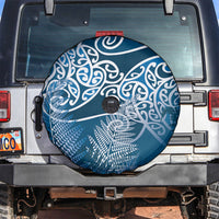 Aotearoa Maori Koru Curves Spare Tire Cover Silver Ferns - Navy Blue LT7 Navy Blue - Polynesian Pride