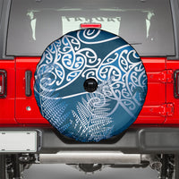 Aotearoa Maori Koru Curves Spare Tire Cover Silver Ferns - Navy Blue LT7 - Polynesian Pride