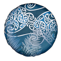 Aotearoa Maori Koru Curves Spare Tire Cover Silver Ferns - Navy Blue LT7 - Polynesian Pride