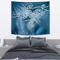 Aotearoa Maori Koru Curves Tapestry Silver Ferns - Navy Blue