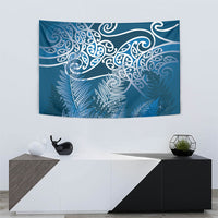 Aotearoa Maori Koru Curves Tapestry Silver Ferns - Navy Blue