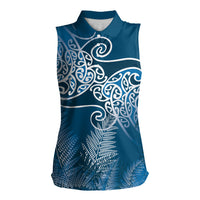 Aotearoa Maori Koru Curves Women Sleeveless Polo Shirt Silver Ferns - Navy Blue