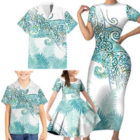 Aotearoa Maori Koru Curves Family Matching Short Sleeve Bodycon Dress and Hawaiian Shirt Mossy Paua Shell