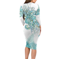 Aotearoa Maori Koru Curves Long Sleeve Bodycon Dress Mossy Paua Shell LT7 - Polynesian Pride