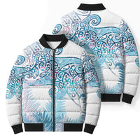 Aotearoa Maori Koru Curves Bomber Puffer Jacket Aqua Paua Shell