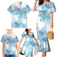 Aotearoa Maori Koru Curves Family Matching Mermaid Dress and Hawaiian Shirt Aqua Paua Shell