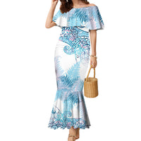 Aotearoa Maori Koru Curves Family Matching Mermaid Dress and Hawaiian Shirt Aqua Paua Shell