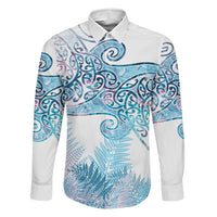 Aotearoa Maori Koru Curves Family Matching Short Sleeve Bodycon Dress and Hawaiian Shirt Aqua Paua Shell LT7 Dad's Shirt - Long Sleeve Blue - Polynesian Pride