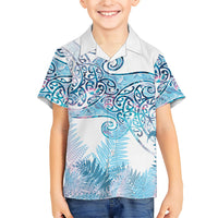 Aotearoa Maori Koru Curves Family Matching Short Sleeve Bodycon Dress and Hawaiian Shirt Aqua Paua Shell LT7 Son's Shirt Blue - Polynesian Pride