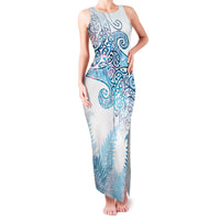 Aotearoa Maori Koru Curves Family Matching Tank Maxi Dress and Hawaiian Shirt Aqua Paua Shell LT7 Mom's Dress Blue - Polynesian Pride