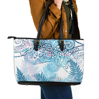 Aotearoa Maori Koru Curves Leather Tote Bag Aqua Paua Shell LT7 - Polynesian Pride