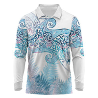 Aotearoa Maori Koru Curves Long Sleeve Polo Shirt Aqua Paua Shell