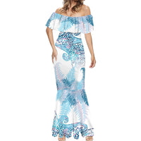Aotearoa Maori Koru Curves Mermaid Dress Aqua Paua Shell LT7 - Polynesian Pride