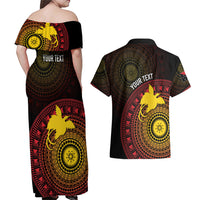 Papua New Guinea Independence Personalized Couples Matching Off Shoulder Maxi Dress and Hawaiian Shirt Tapa Circle LT7 - Polynesian Pride