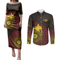 Papua New Guinea Independence Personalized Couples Matching Puletasi and Long Sleeve Button Shirt Tapa Circle LT7 Black - Polynesian Pride