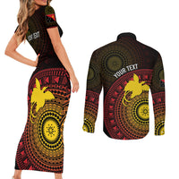 Papua New Guinea Independence Personalized Couples Matching Short Sleeve Bodycon Dress and Long Sleeve Button Shirt Tapa Circle