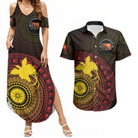 Papua New Guinea Independence Personalized Couples Matching Summer Maxi Dress and Hawaiian Shirt Tapa Circle LT7 Black - Polynesian Pride