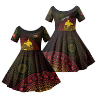 Papua New Guinea Independence Personalized Family Matching Mermaid Dress and Hawaiian Shirt Tapa Circle LT7 Daughter's Dress Black - Polynesian Pride