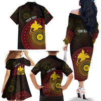 Papua New Guinea Independence Personalized Family Matching Off The Shoulder Long Sleeve Dress and Hawaiian Shirt Tapa Circle LT7 Mom's Dress Black - Polynesian Pride