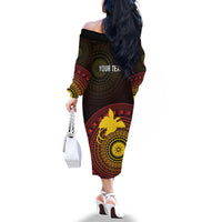 Papua New Guinea Independence Personalized Family Matching Off The Shoulder Long Sleeve Dress and Hawaiian Shirt Tapa Circle