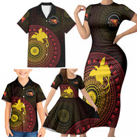 Papua New Guinea Independence Personalized Family Matching Short Sleeve Bodycon Dress and Hawaiian Shirt Tapa Circle LT7 - Polynesian Pride
