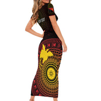 Papua New Guinea Independence Personalized Family Matching Short Sleeve Bodycon Dress and Hawaiian Shirt Tapa Circle